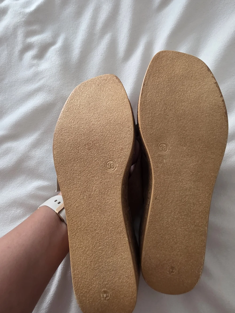 Brown Cork Wedge Slide Sandals